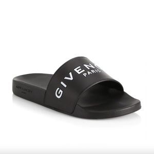 Givenchy Black Slide Sandals with White Logo